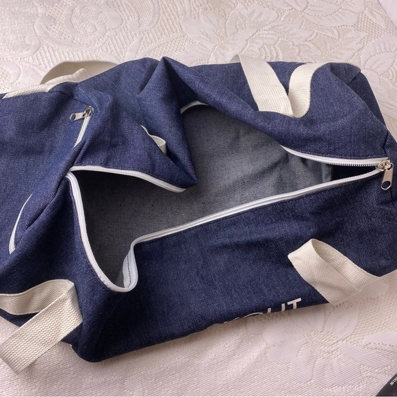 Denim GYM Bag Will Workout for Cupcakes FabFitFun WorkOut Duffle - Picture 6 of 8